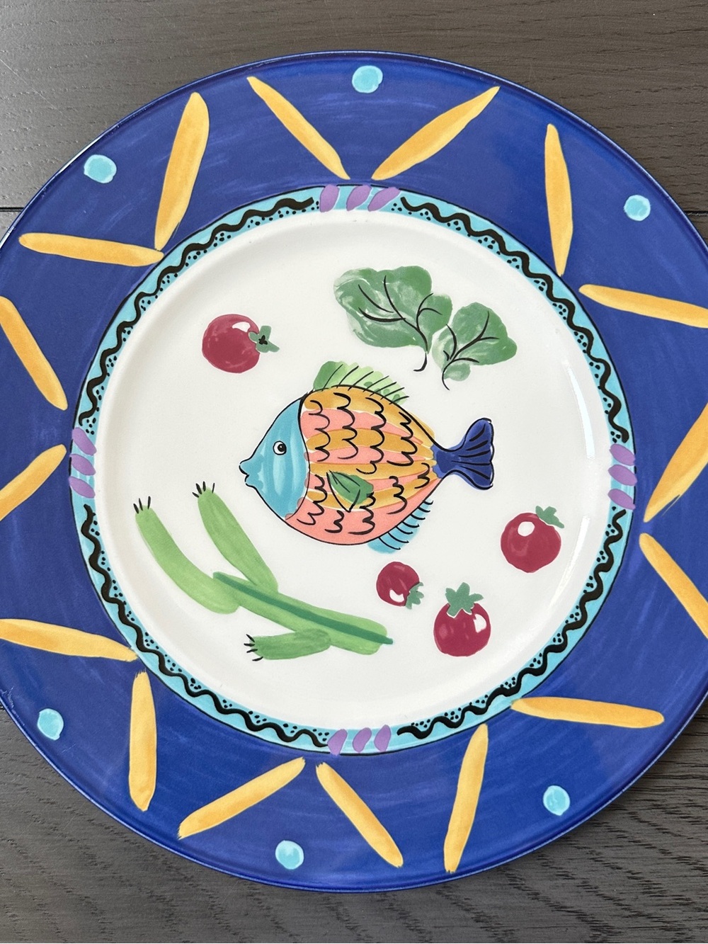 Mikasa Ocean Collage 12.25" Platter Dinner Plate Fish Blue Sea Fruit JAPAN DX102